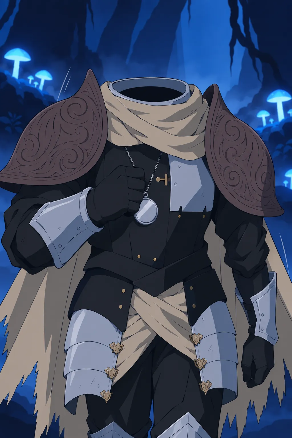Close medium shot on Lanterne's torso and shoulders as he walks forward, one gauntleted fist raised near his chest.