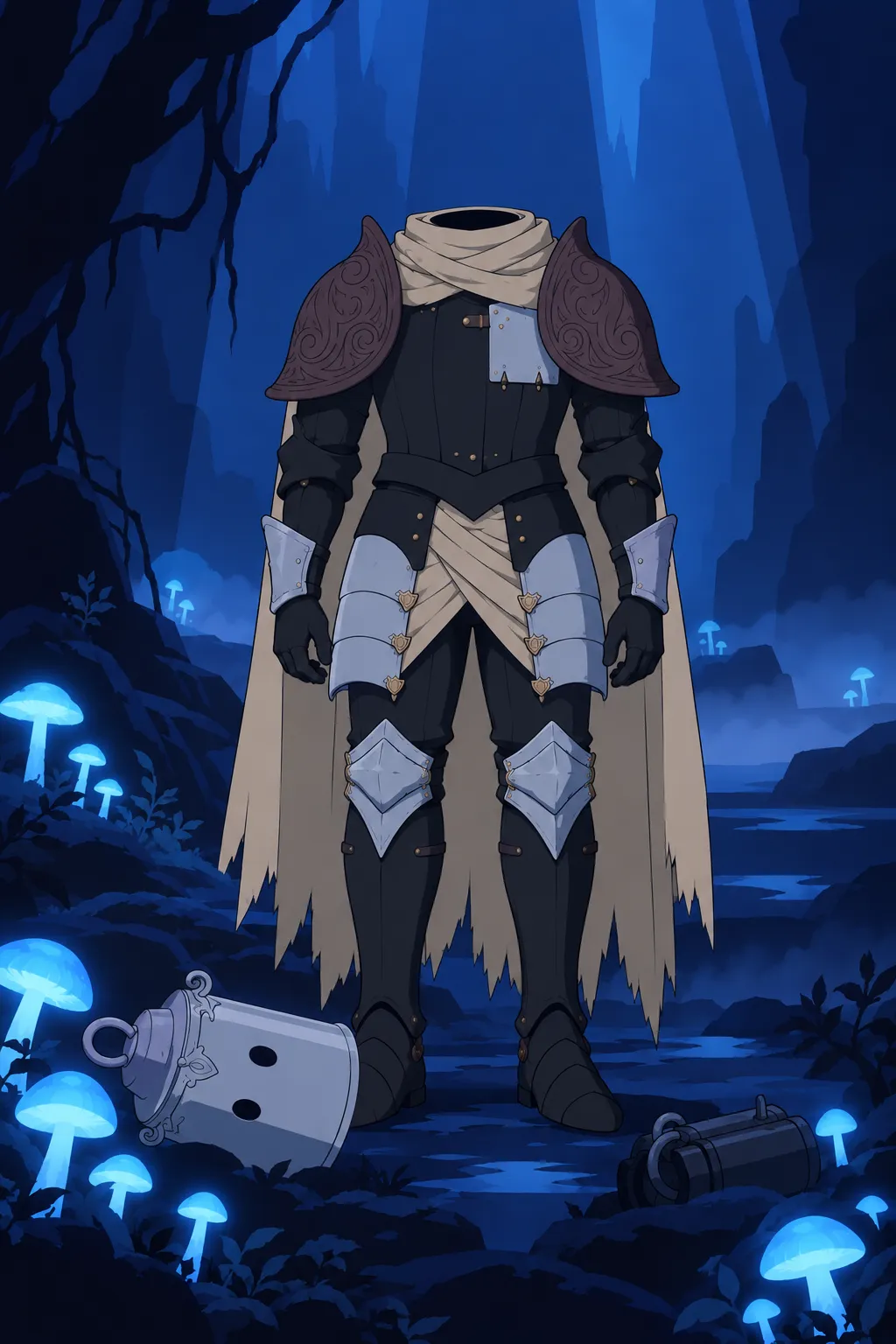 Medium shot of Lanterne standing still, facing forward directly toward the camera, cape hanging down.