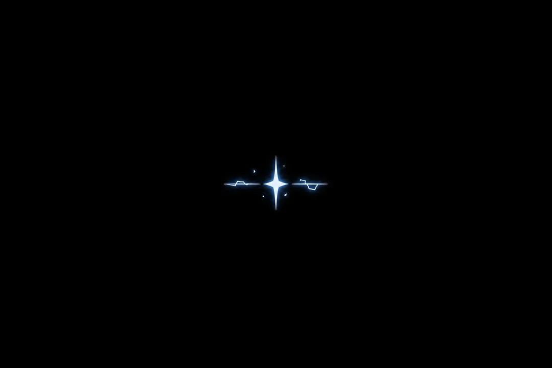A single thin white four-pointed star-shaped glyph glows alone in the middle of a pure black screen.