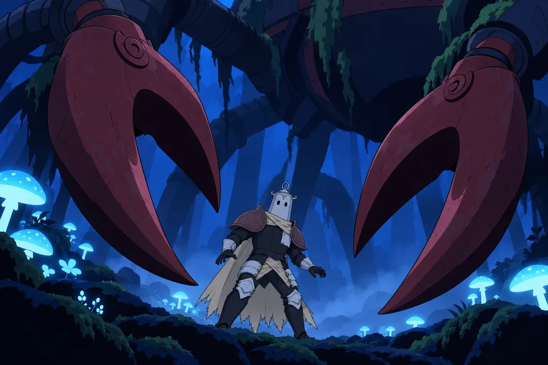 Lanterne stands frozen between the two colossal dark red pincer claws that now hover close on either side of him.