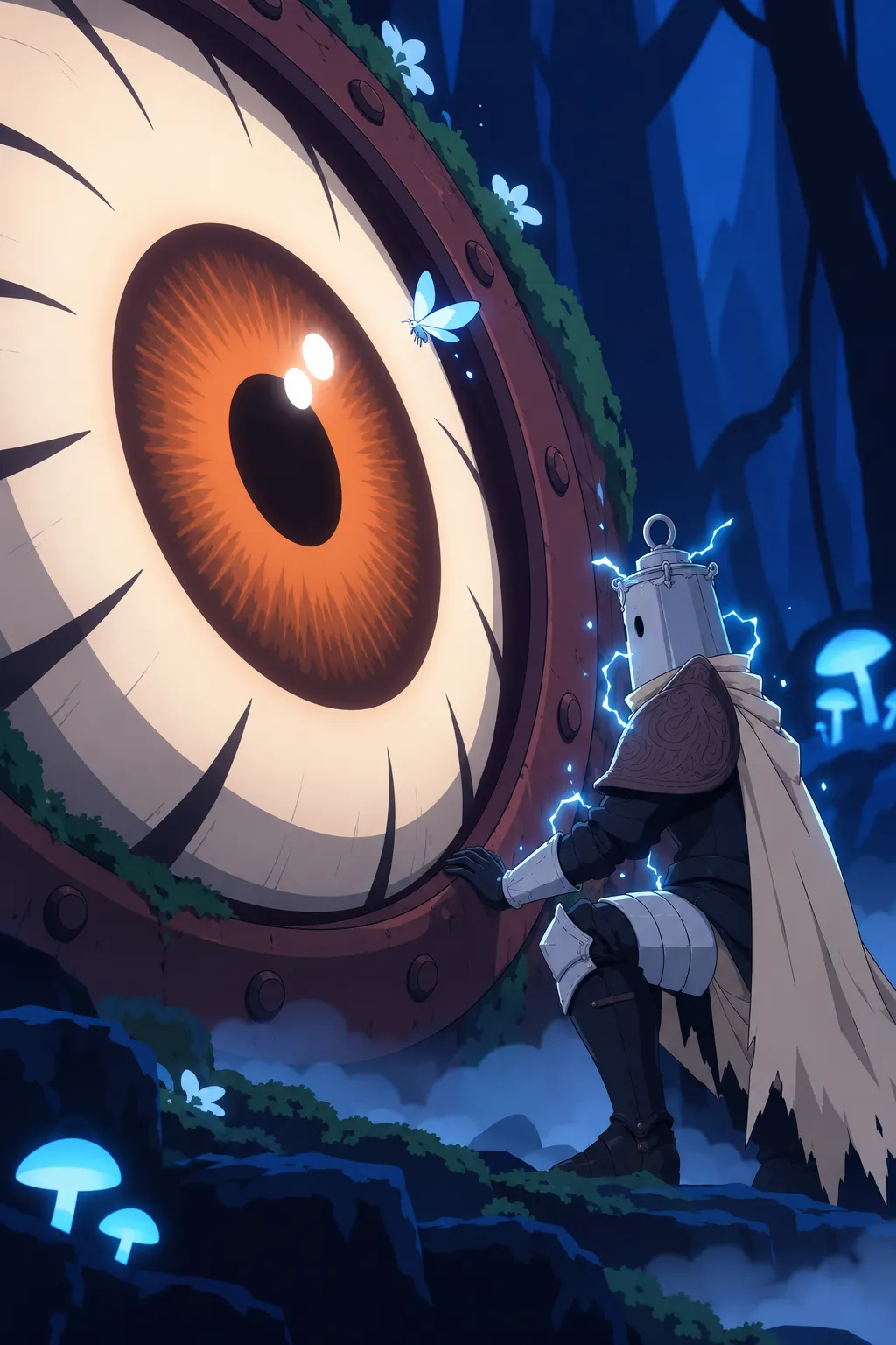 The last instant of stillness, Lanterne's silhouette rigid against the immense pupil.