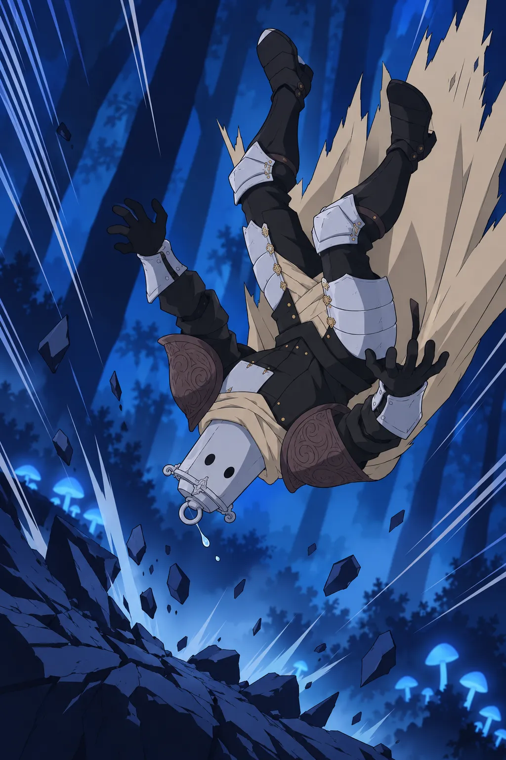 Lanterne continues his violent tumble, now upside down, cape trailing wildly, a drop of liquid flung loose from the helmet.