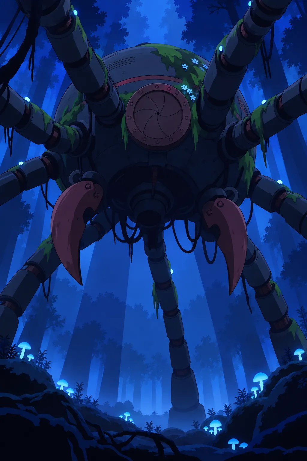 Very tall low angle reveal from beneath the alien machine.