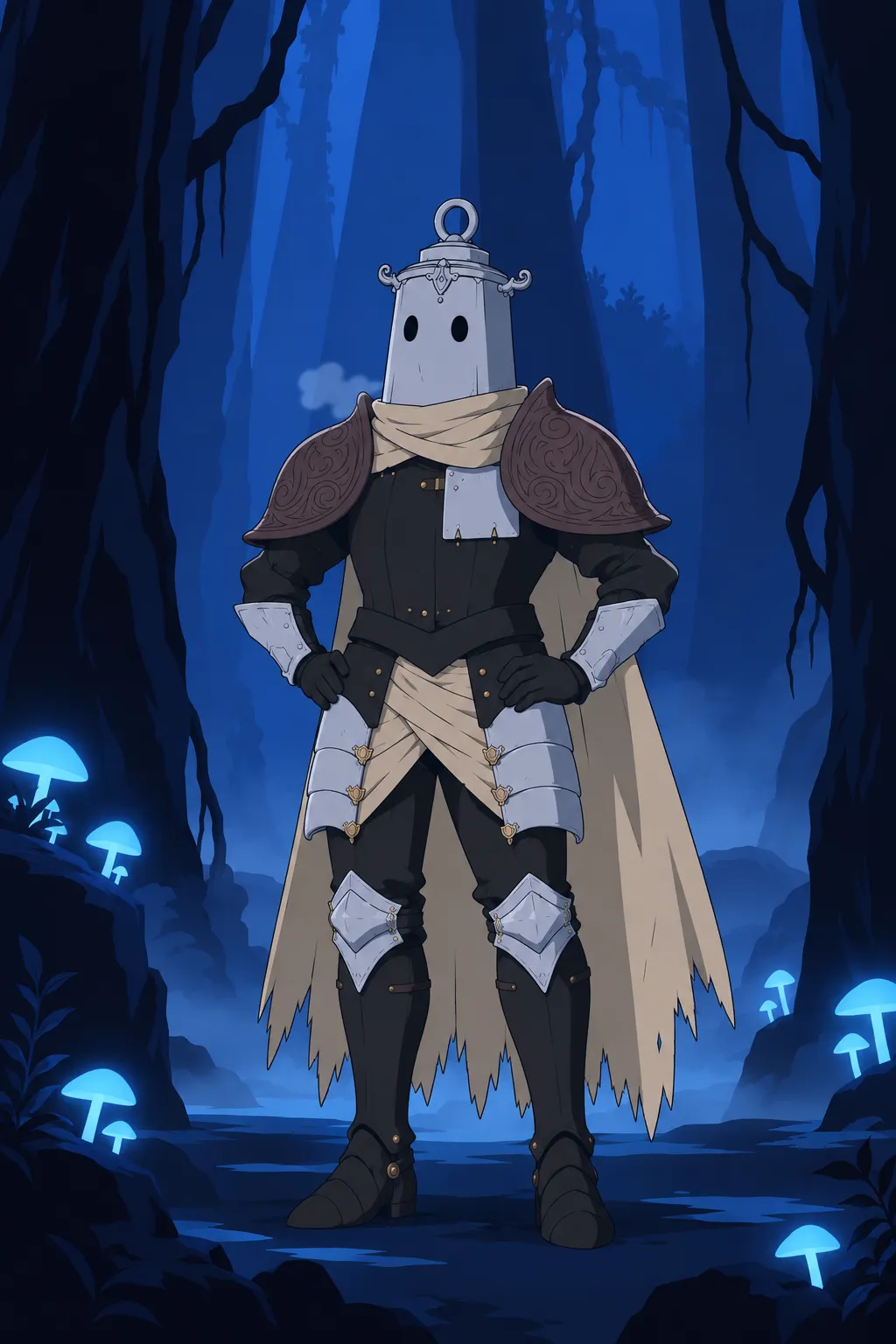 Lanterne stands upright among the dark trunks, gauntlets on his hips, cape settling around him after narrowly escaping the pincer.