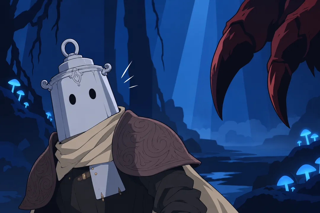 Close view of Lanterne's blank helmet turning sharply toward something offscreen.