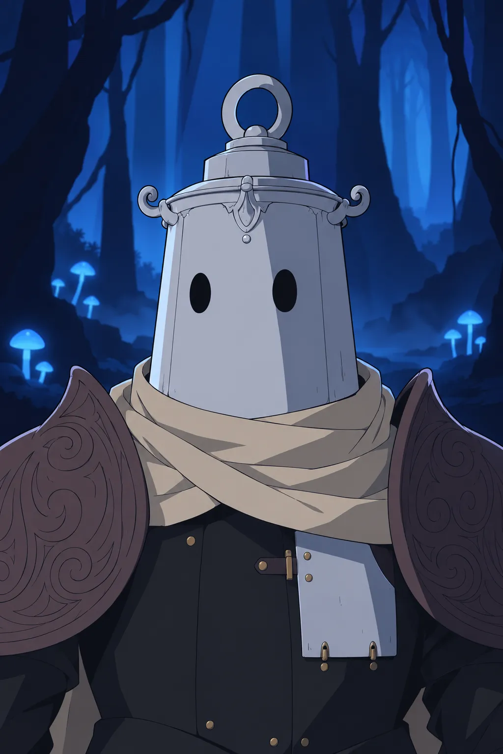 Close-up on Lanterne's helmet and shoulders, his blank dark eye holes fixed forward with visible tension as he registers the platform…