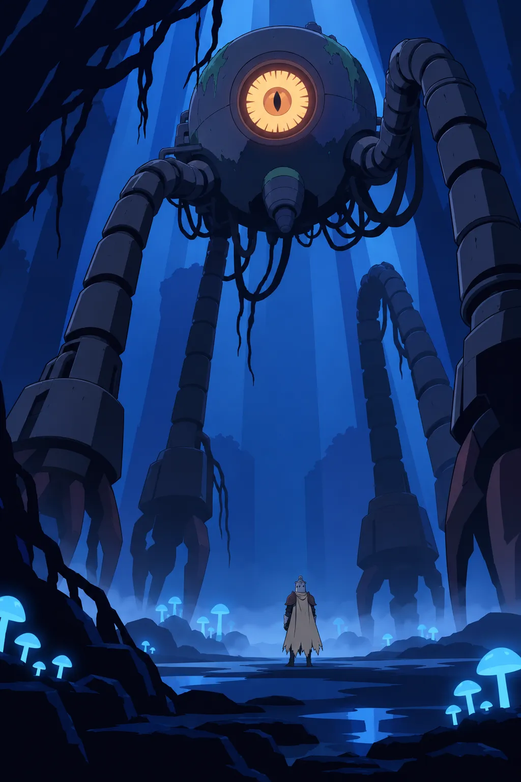 Very tall low angle reveal of the machine now fully visible.