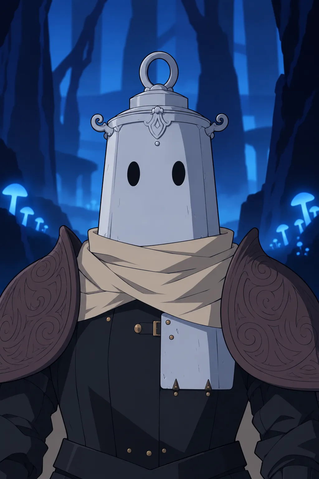 A close-up on Lanterne's pale ivory helmet, small dark oval eye holes looking steadily forward.