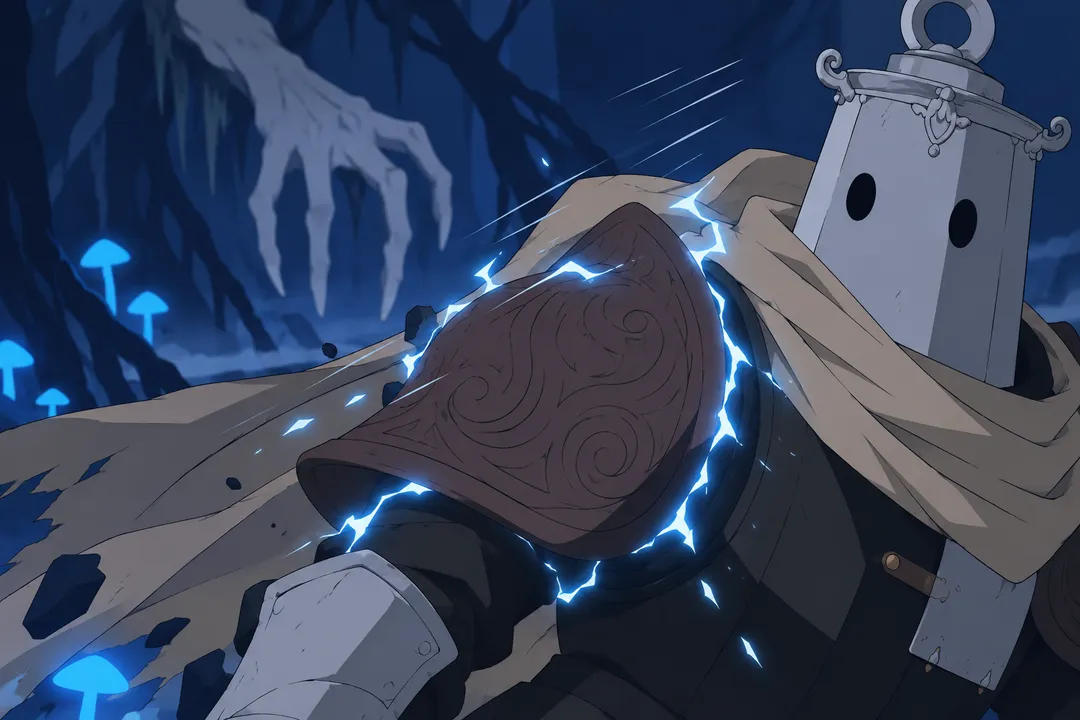 Extreme close-up detail on Lanterne's pauldron and shoulder joint, thin blue-white electric arcs jumping between the metal seams.