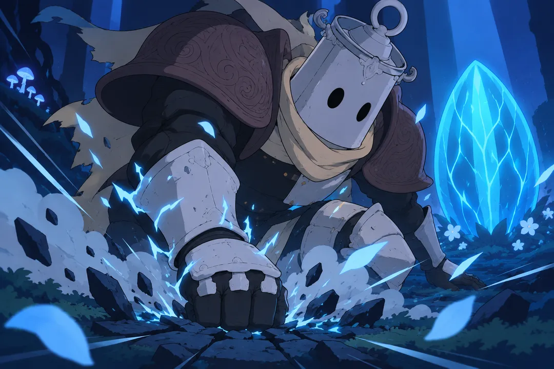 Extreme close-up on Lanterne's gauntlet and shoulder slamming into the mossy ground.