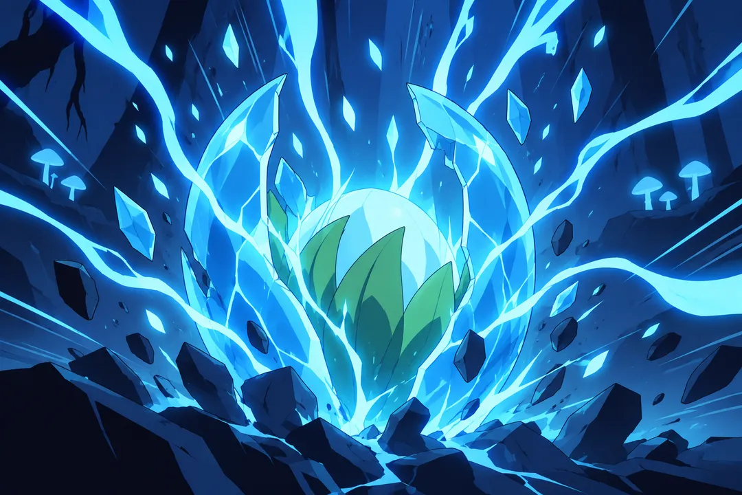 Extreme close-up on the pod's crackling shell as it bursts brighter.