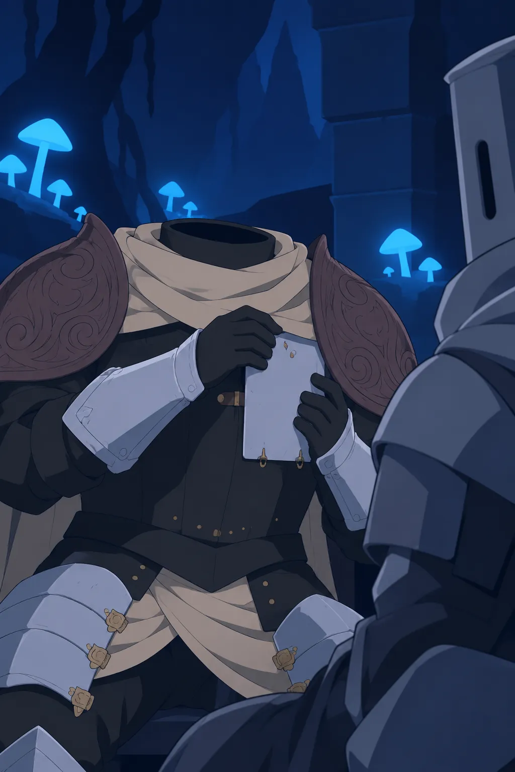 Close-up on Lanterne's gauntlet reaching down toward the pale metal plate on his chest.