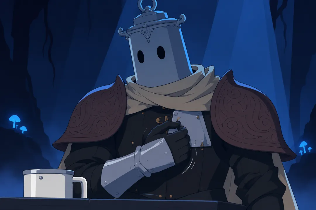 Close-up on Lanterne's gauntlet sliding down and closing against his own black quilted chest plate.