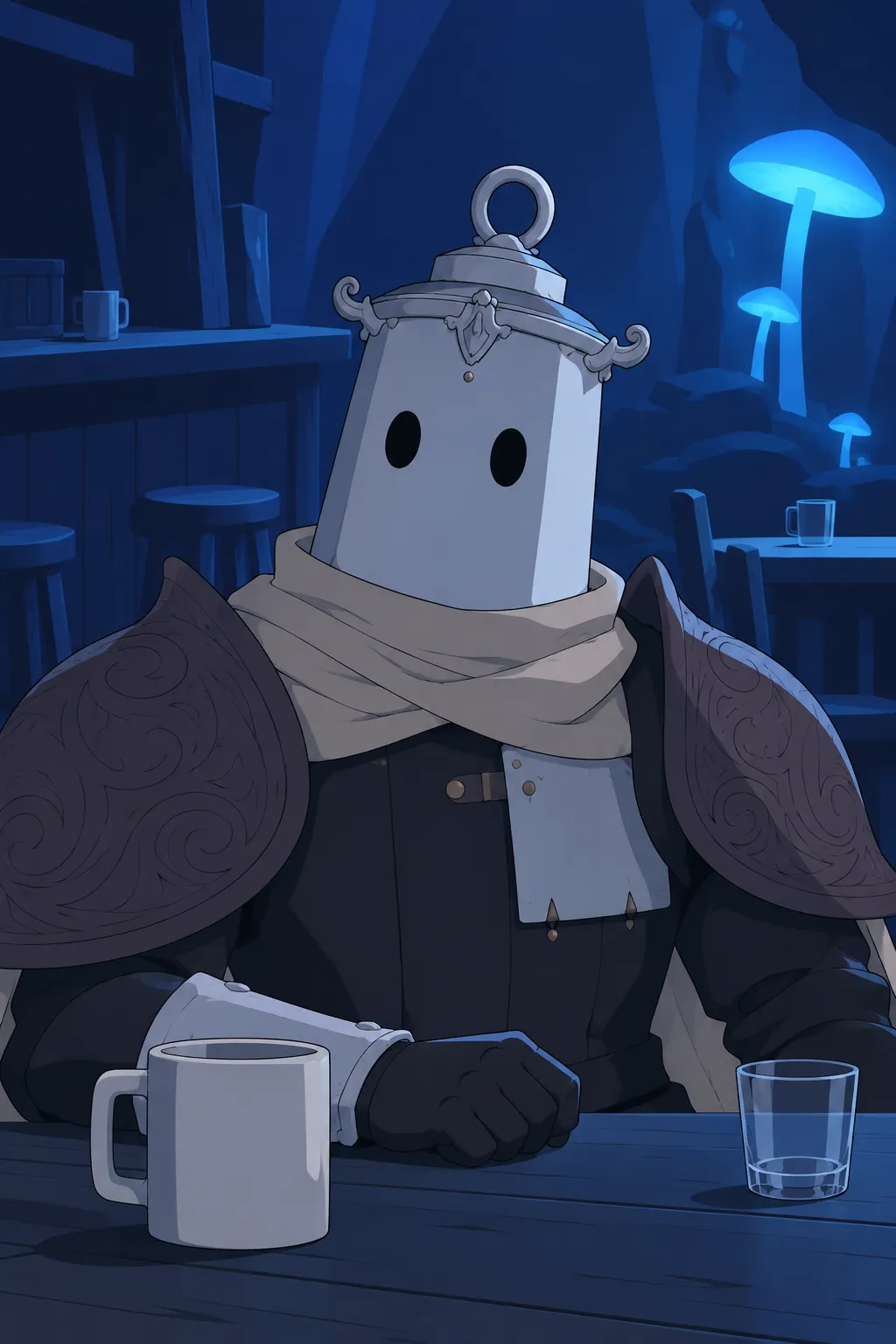 Close view of Lanterne's lantern-shaped helmet, tilted slightly.