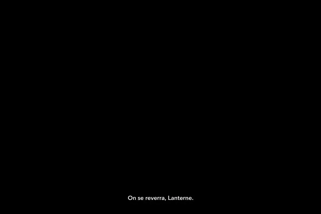 A black screen with nothing visible, the last words of the farewell still hanging in the dark as the tavern fades away.