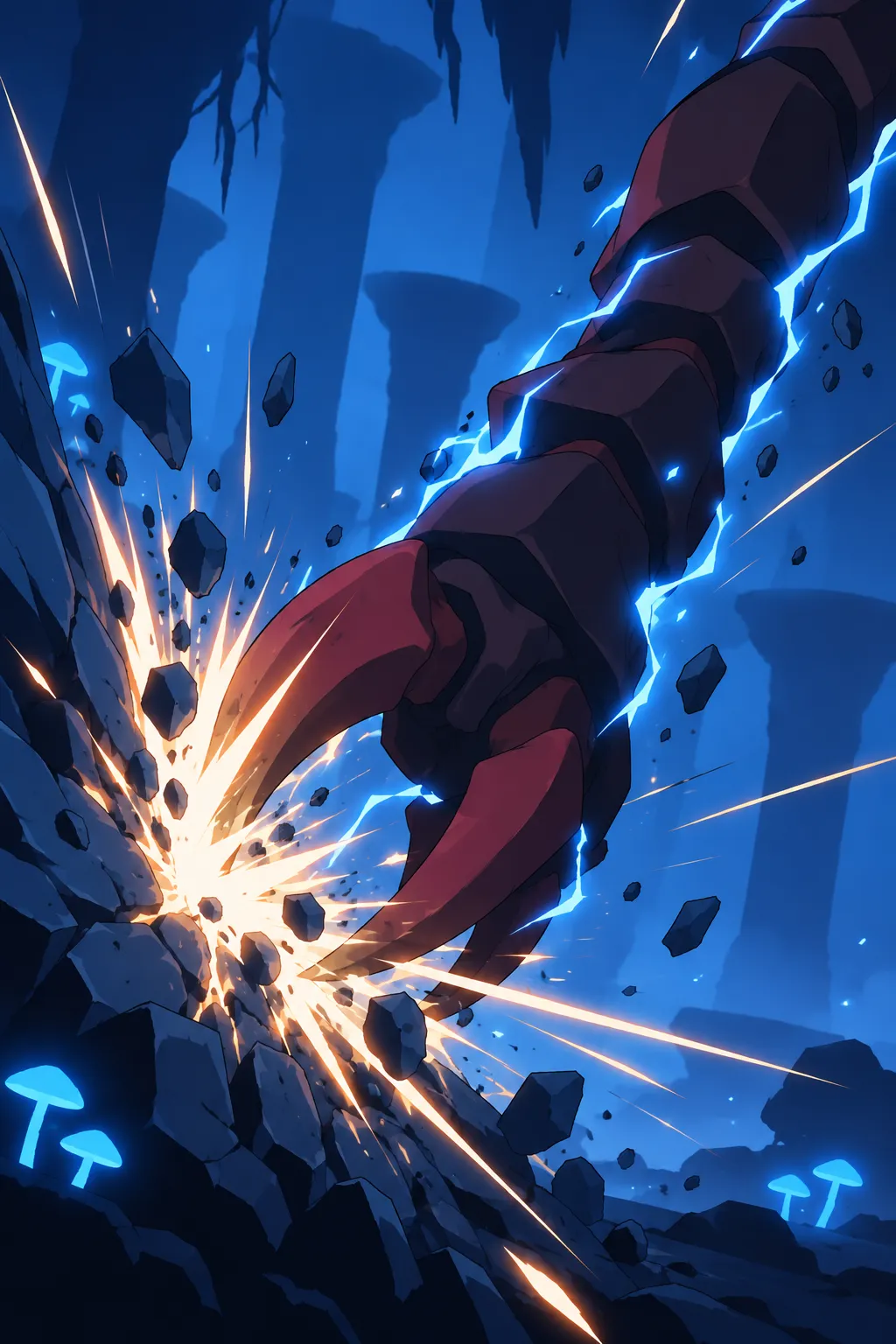 Extreme close-up on the point where the segmented limb crashes against another surface.