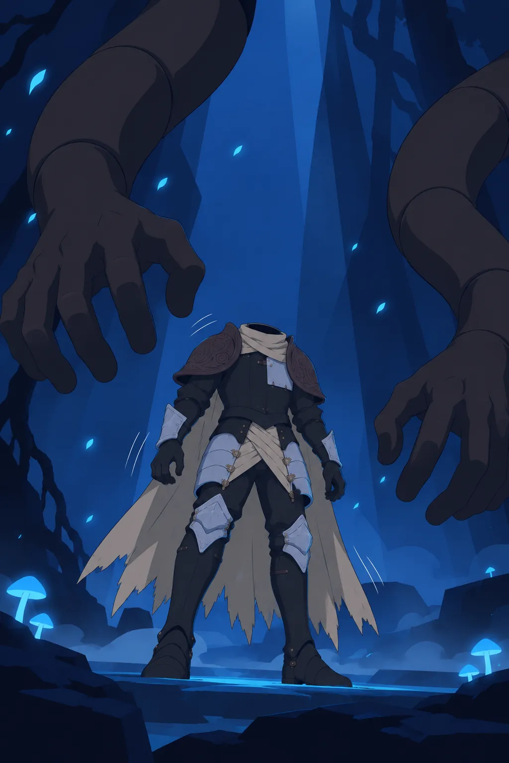 Full shot of Lanterne straightening up from his crouch, the twin thin dark blades now fully out and visible in each gauntlet.