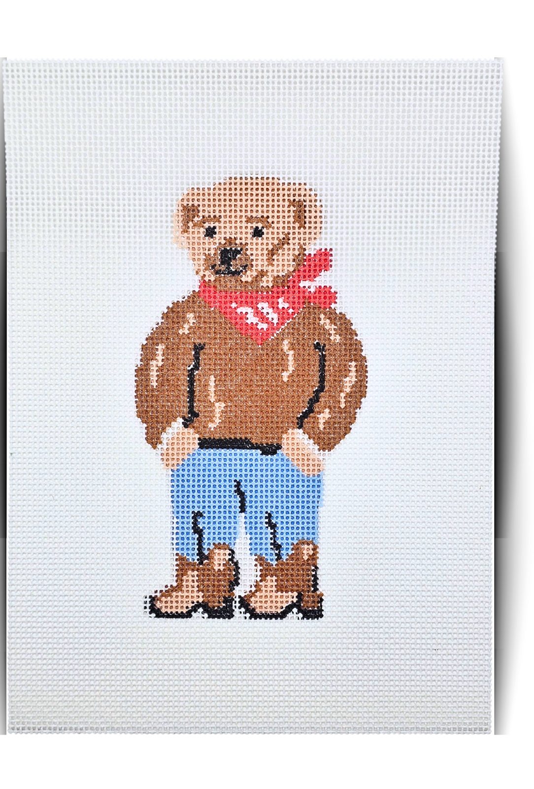 Bandana Bear finished needlepoint piece