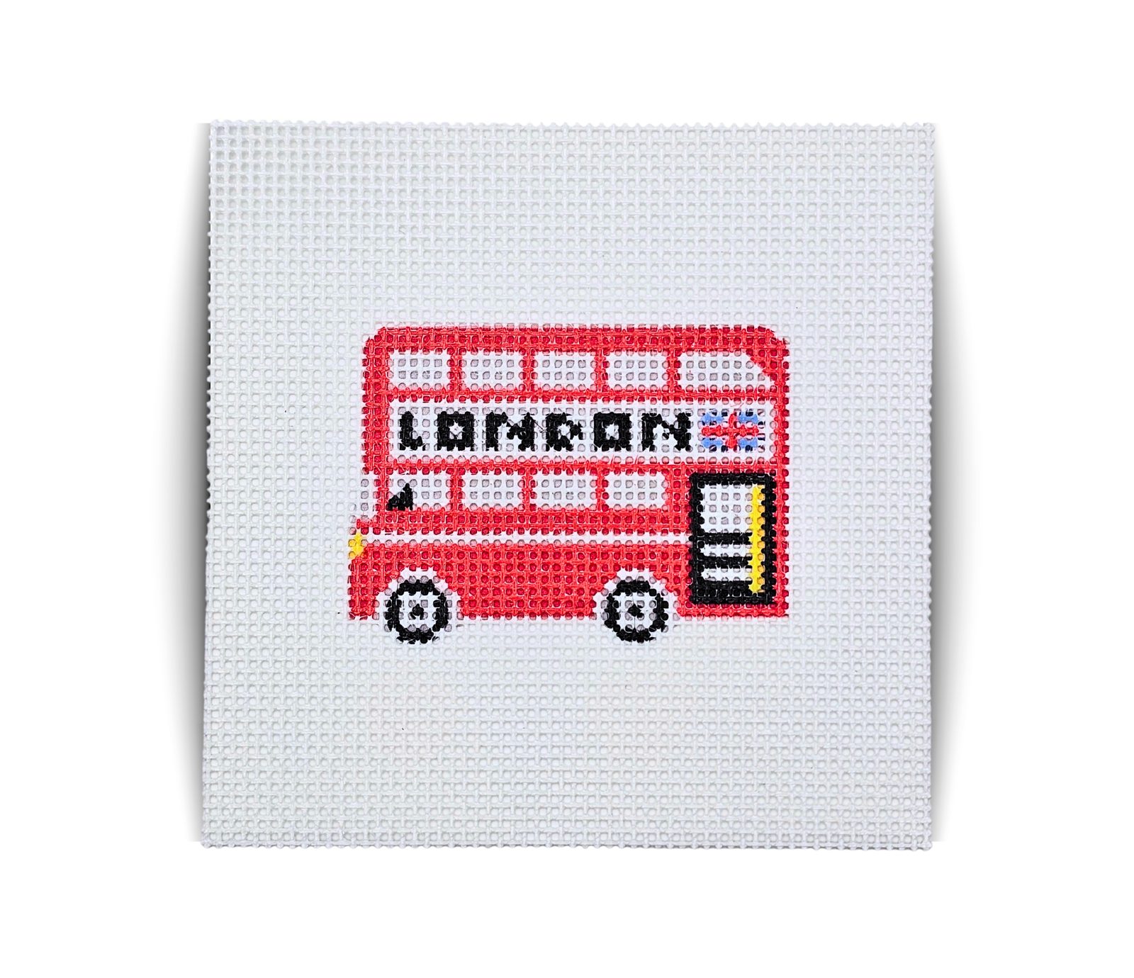 London Bus finished needlepoint piece