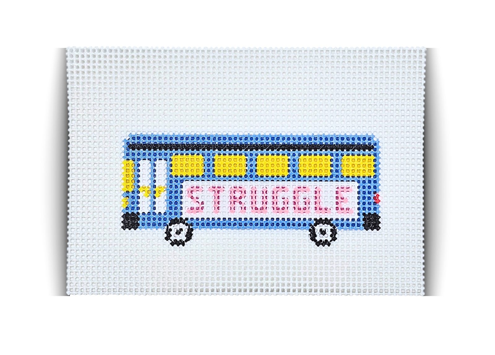 Struggle Bus finished needlepoint piece