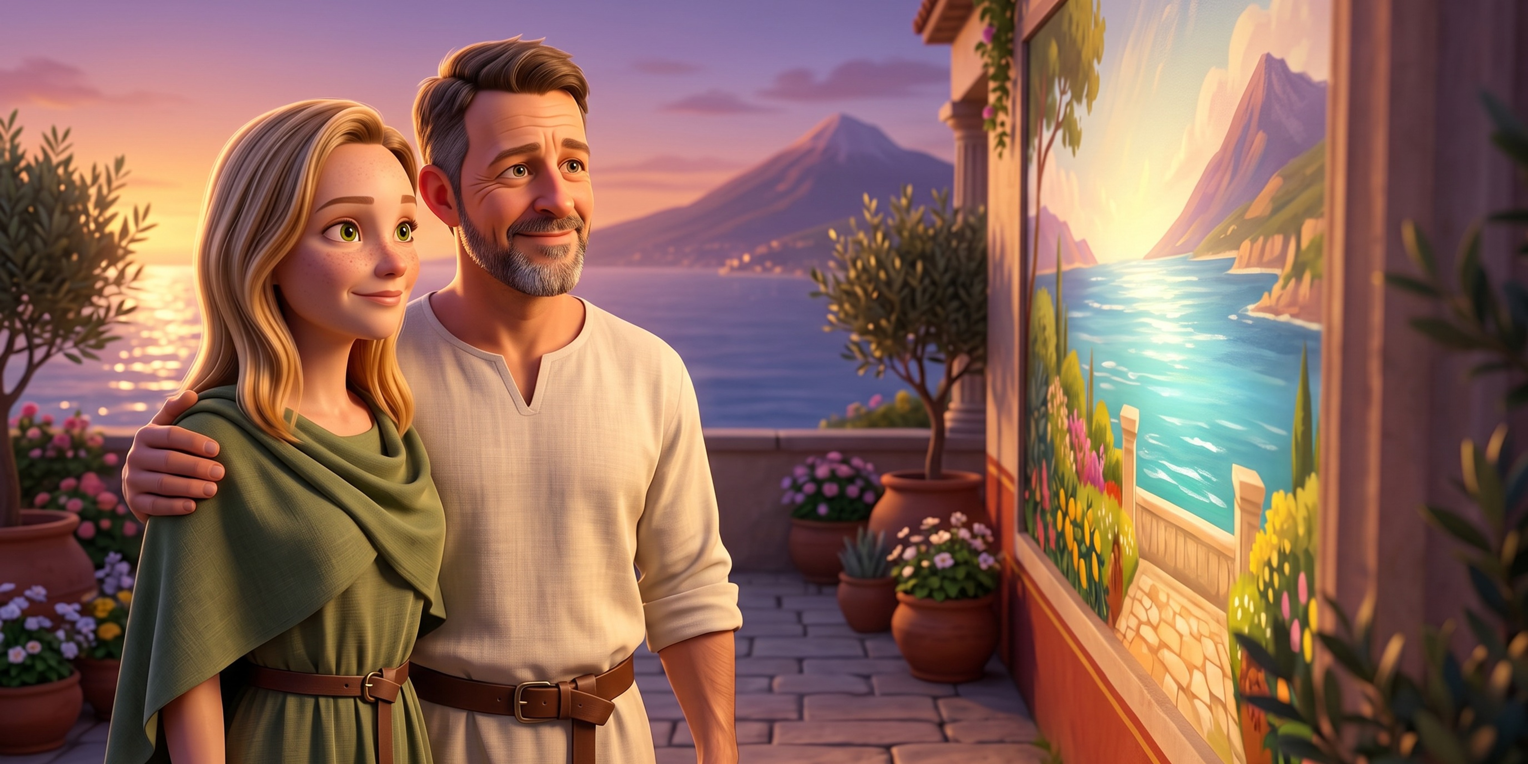 Ana and Ryan standing together admiring their finished garden wall at twilight