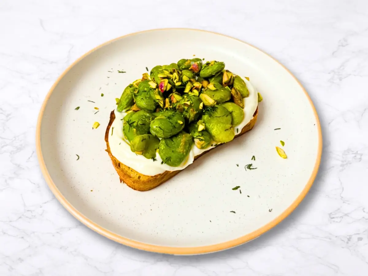 Broad Bean Toast with Whipped Ricotta and Pistachios