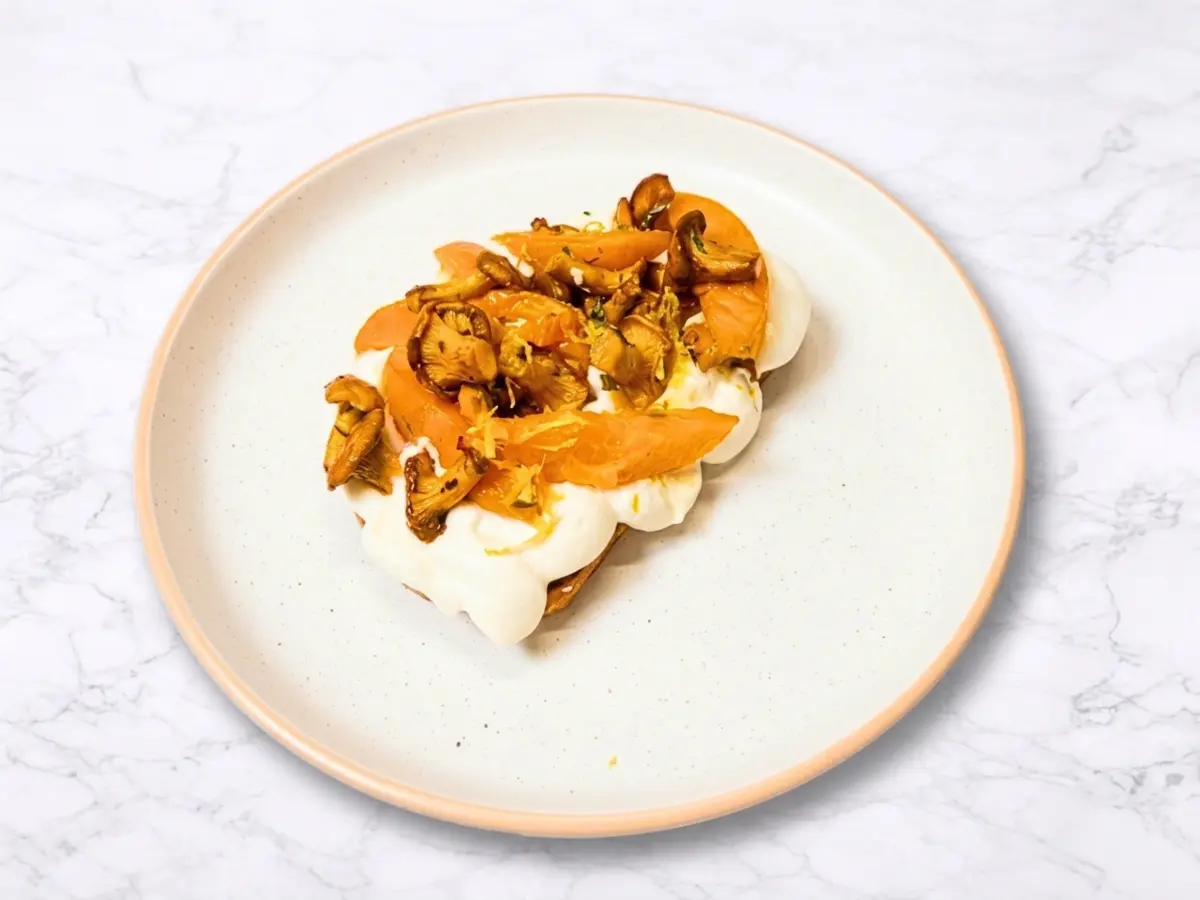 Chanterelle Toast with Whipped Ricotta and Caramelized Apricots