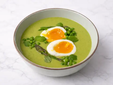 Creamy Asparagus Soup with Soft-Boiled Egg & Mint