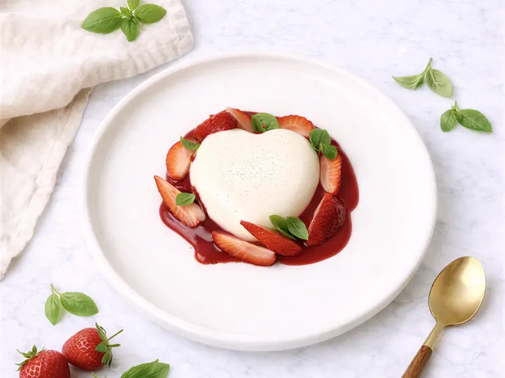 Heart-Shaped Vanilla Panna Cotta with Raspberry Sauce