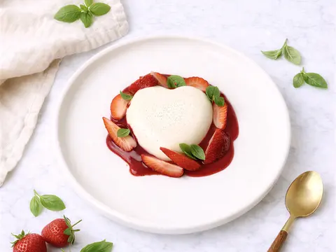Heart-Shaped Vanilla Panna Cotta with Raspberry Sauce