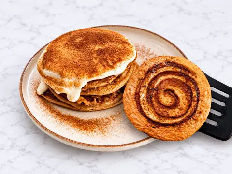 High Protein Cinnamon Roll Pancakes