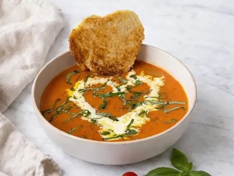 Roasted Tomato Soup with Heart-Shaped Grilled Cheese