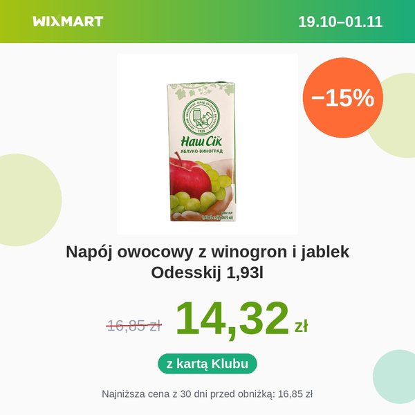 Napój owocowy z winogron i jablek Odesskij 1,93l