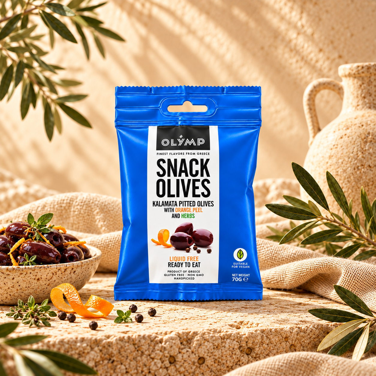 Snack olives with orange peel