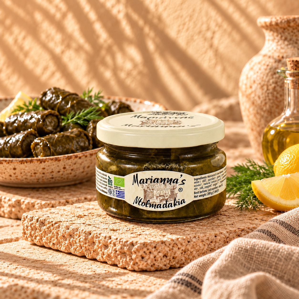 Organic dolmadakia in a jar