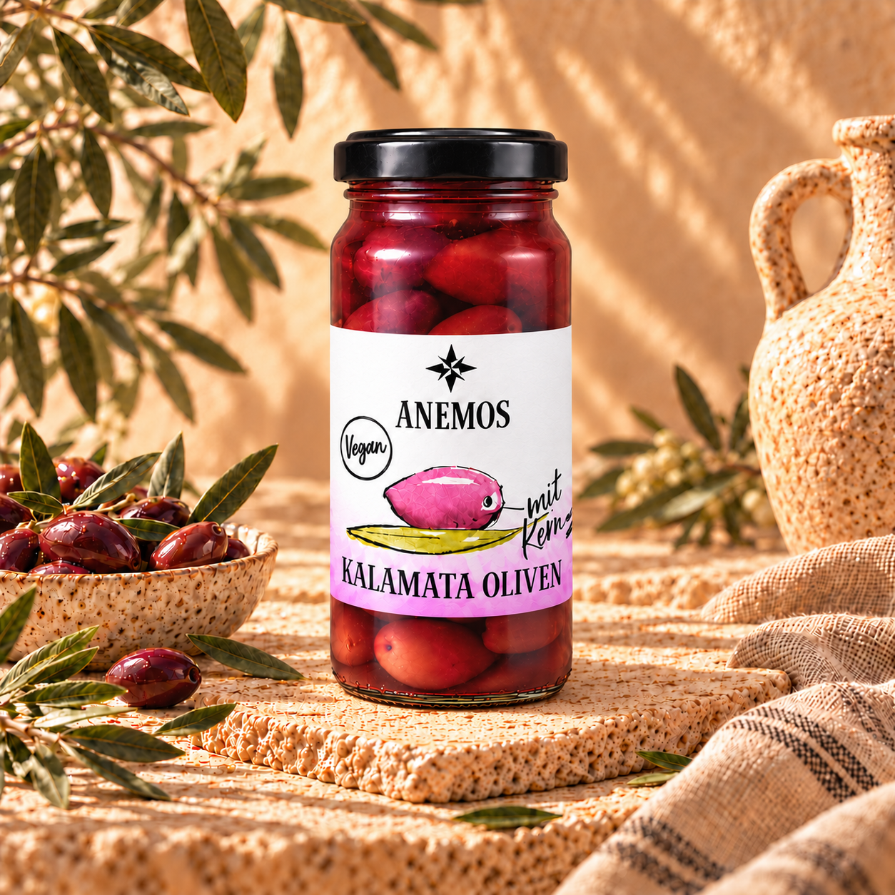Pitted Kalamata olives in jar