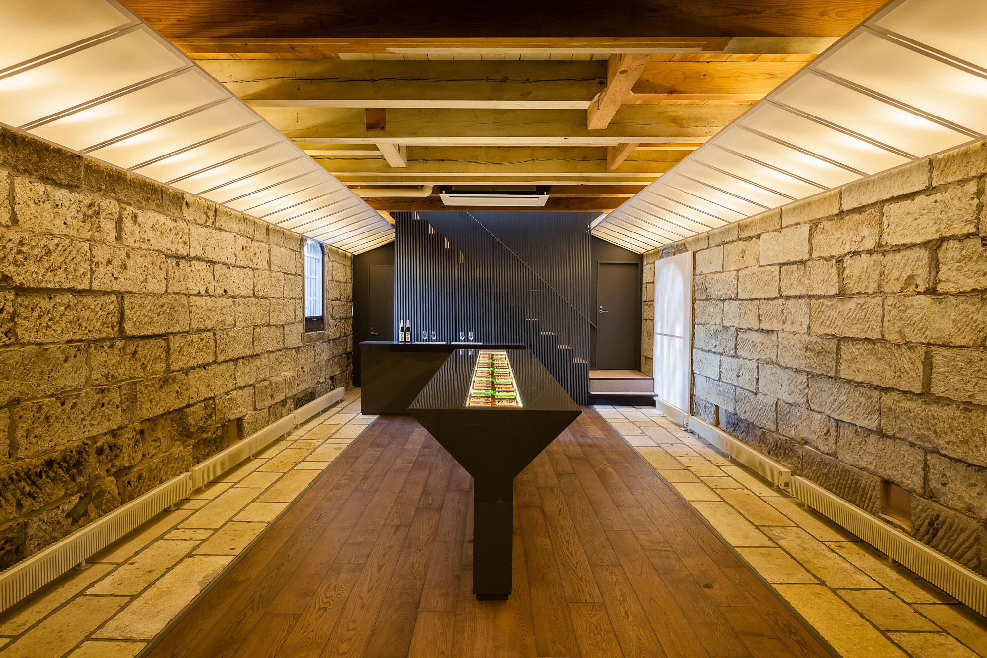 Tasting space on the first floor of the stone storehouse