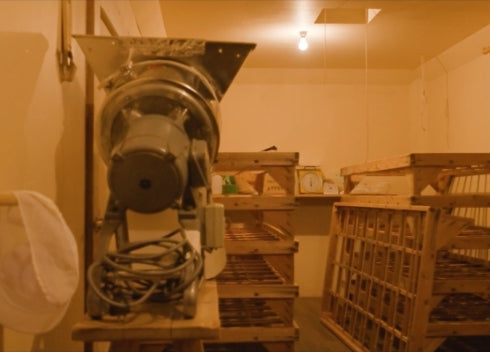 Rice milling/polishing machine room inside the brewery.