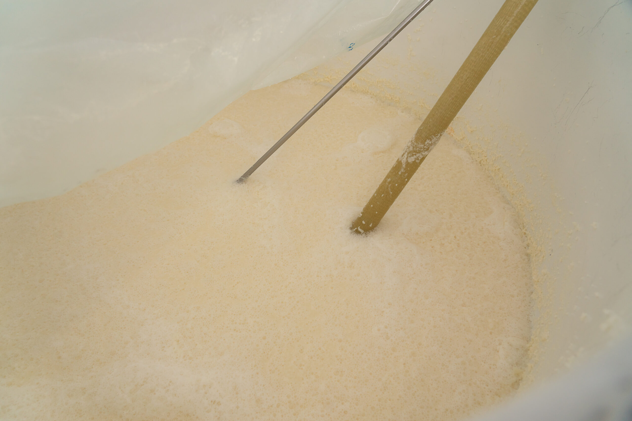 Moromi (fermenting mash) inside a brewing vat