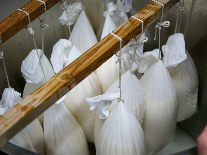 Sake dripping naturally from suspended pressing bags (shizuku-shibori)