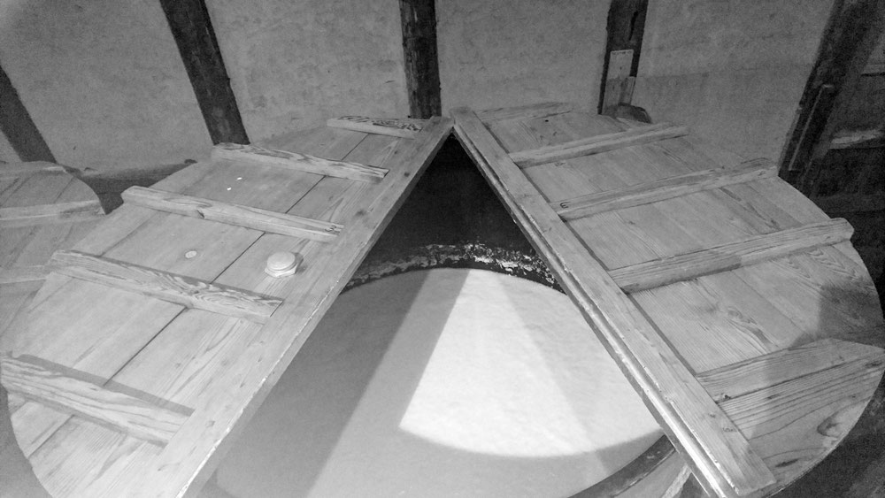 Interior view of a fermentation tank inside the brewery
