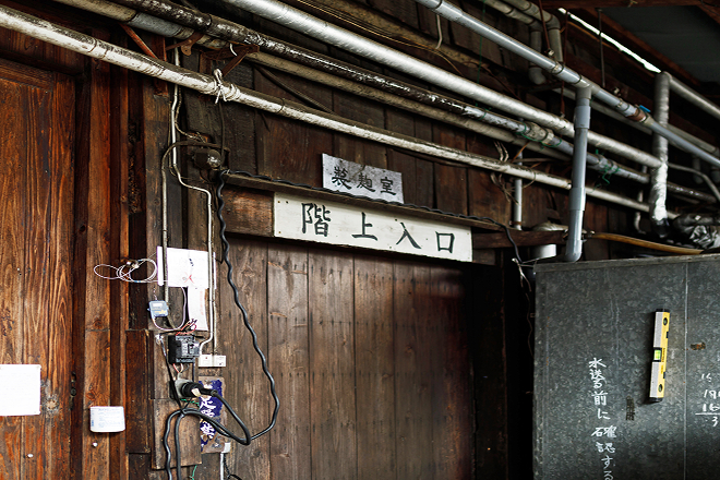 Interior entrance to the koji (malted rice) room inside the brewery.