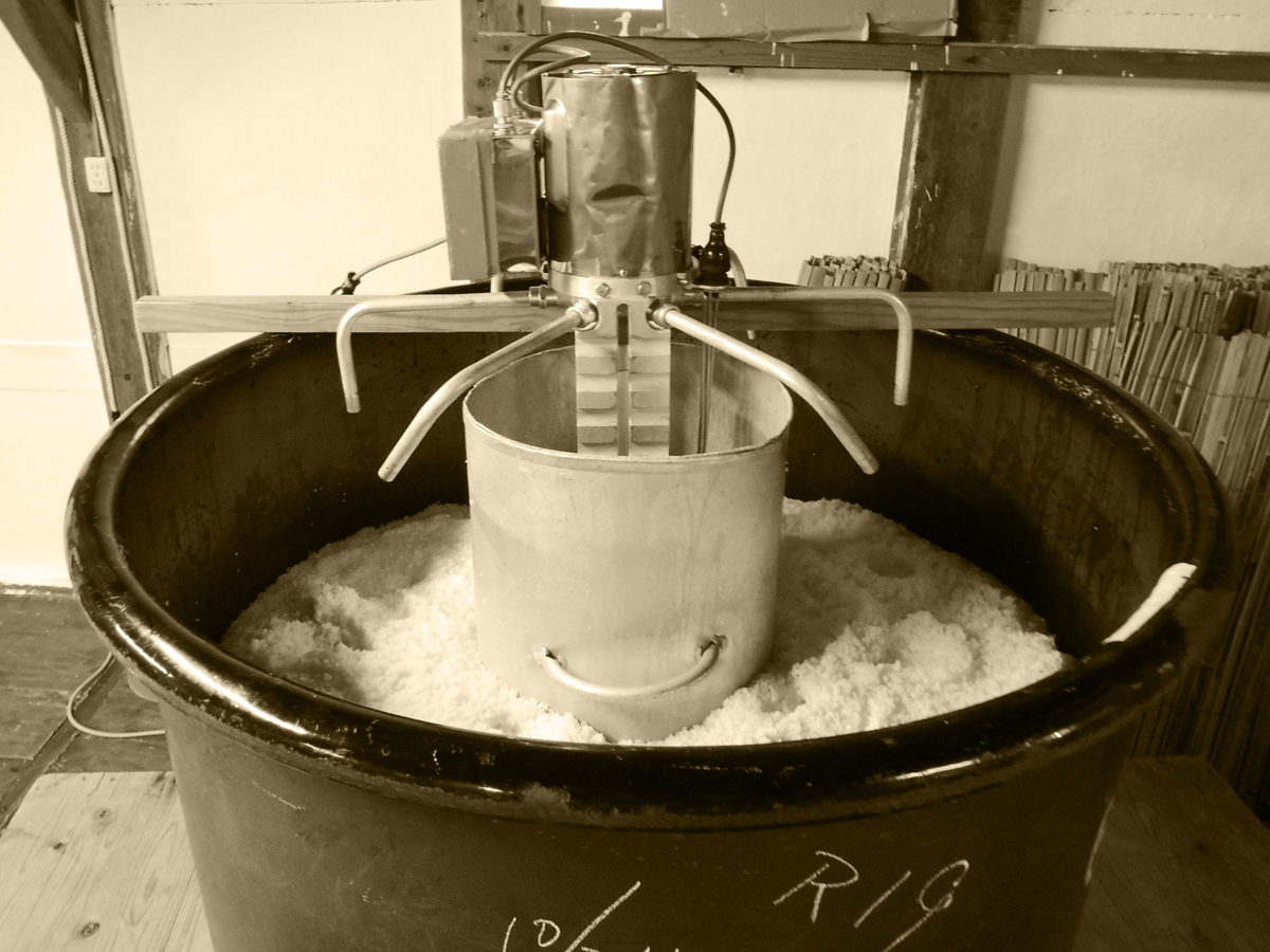 Moromi fermentation tank with mixing equipment.