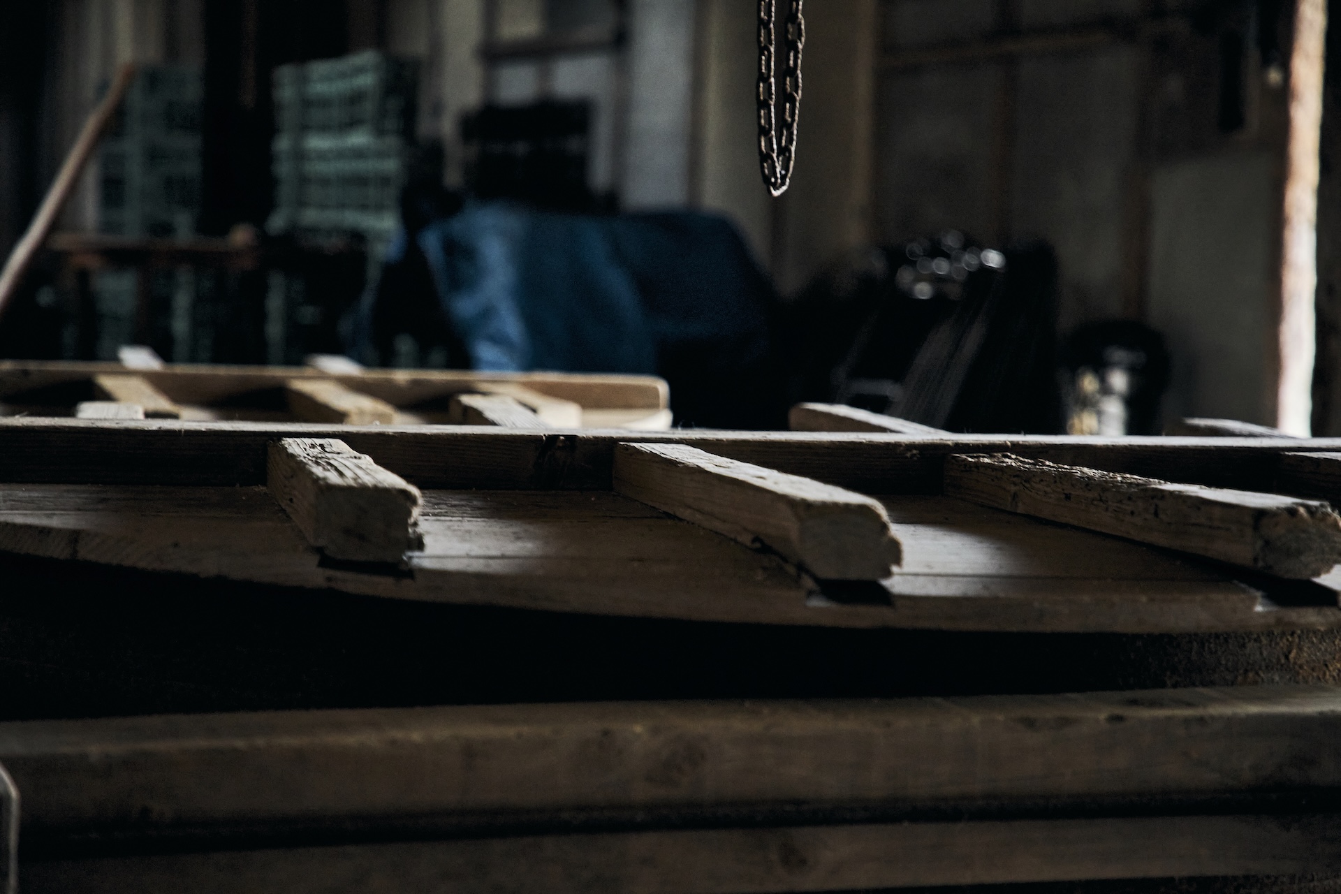 Wooden brewing equipment inside the workshop