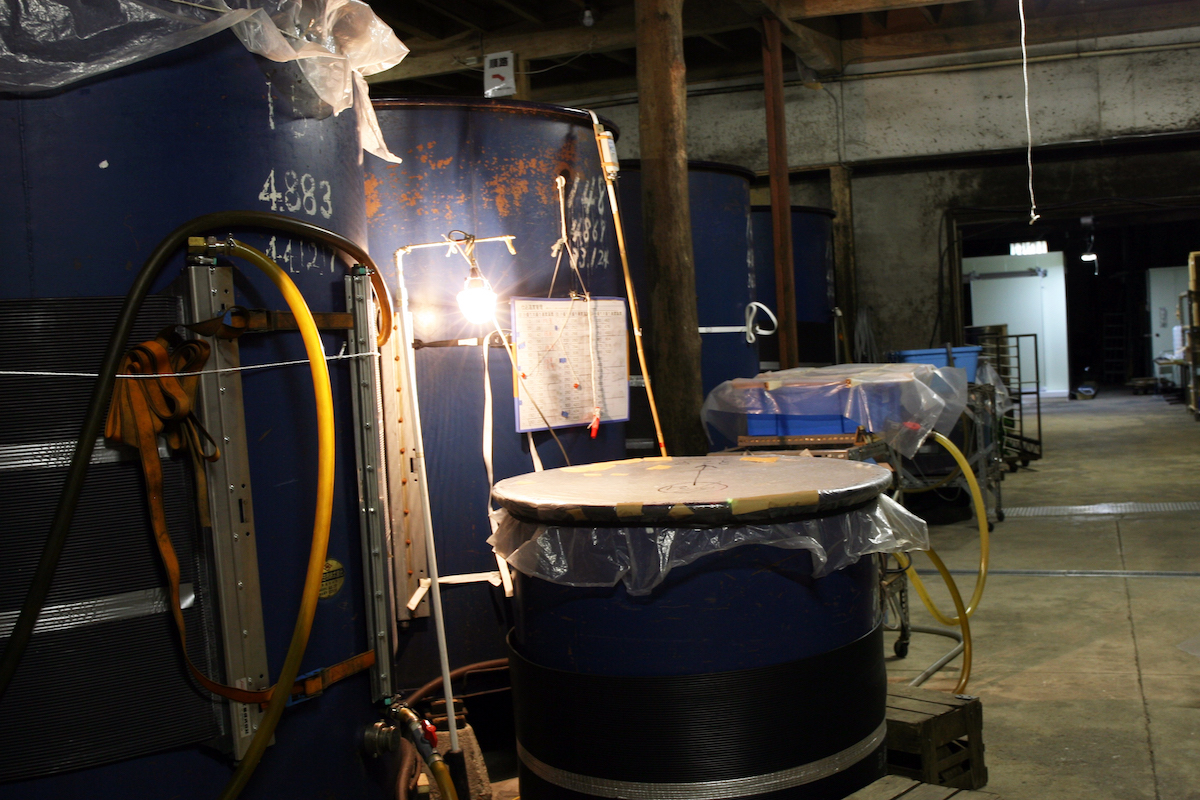 Fermentation tanks inside the kura