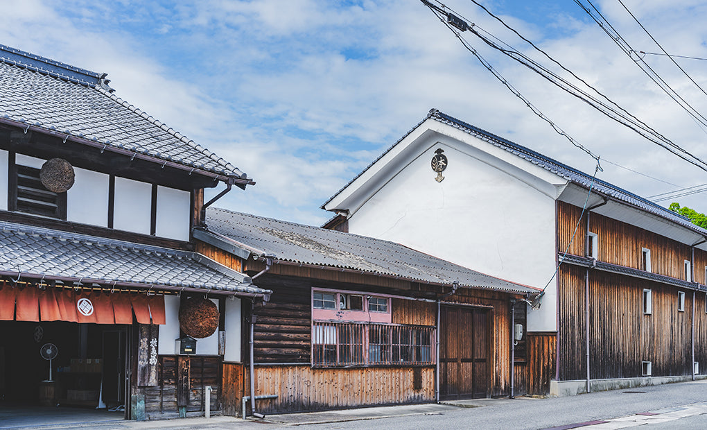 Side view of the traditional wooden kura buildings