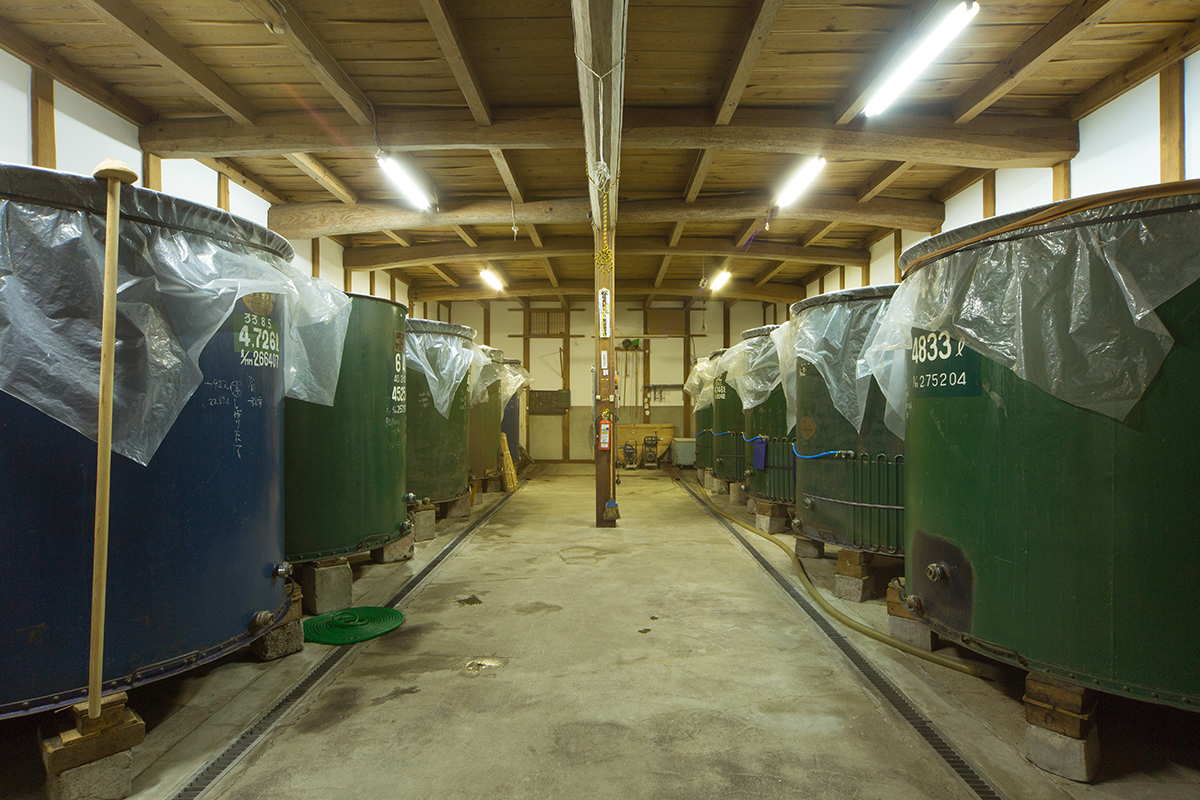 Interior of the brewing room with fermentation tanks