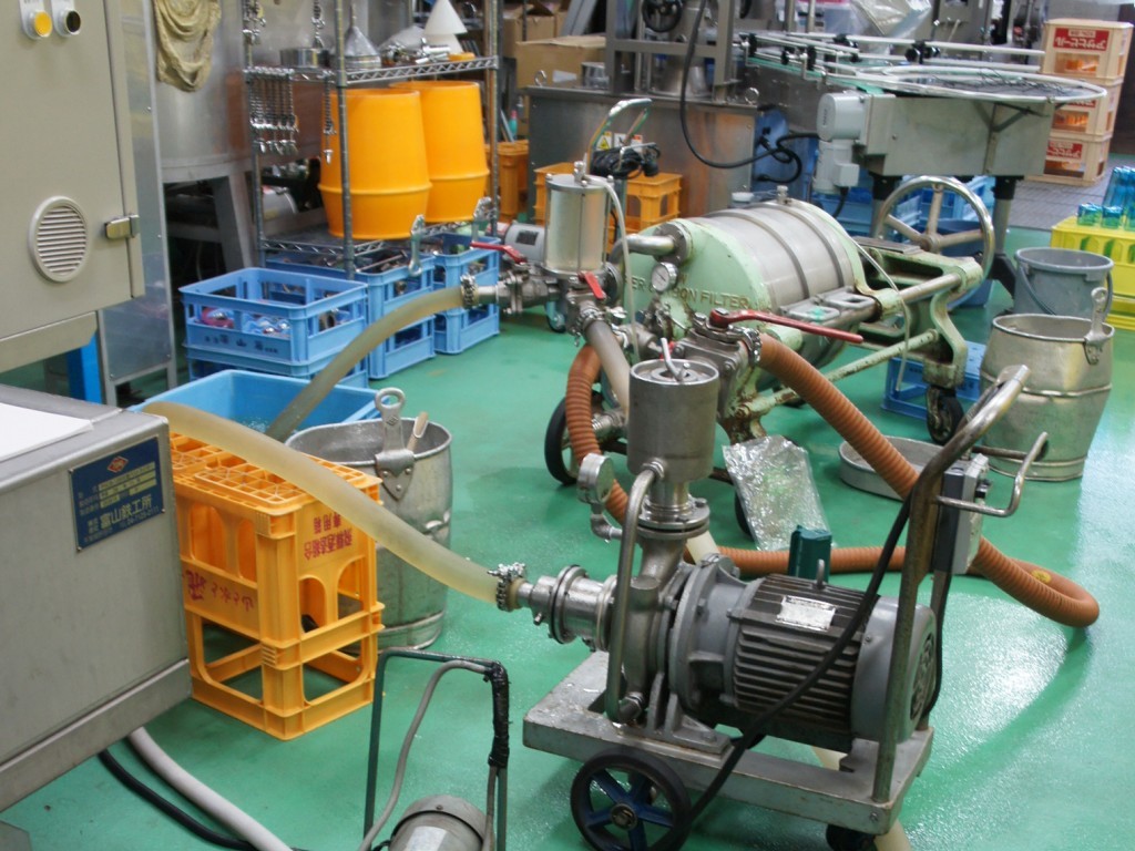 Filtration equipment used during sake production.