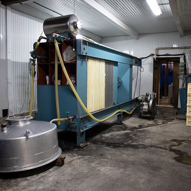 Sake pressing (fune-shibori) machine used in the brewing process