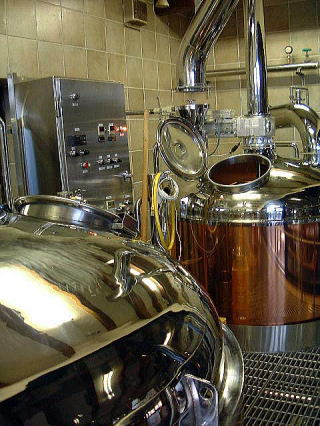 Copper brewing kettles used for the brewery's craft beer